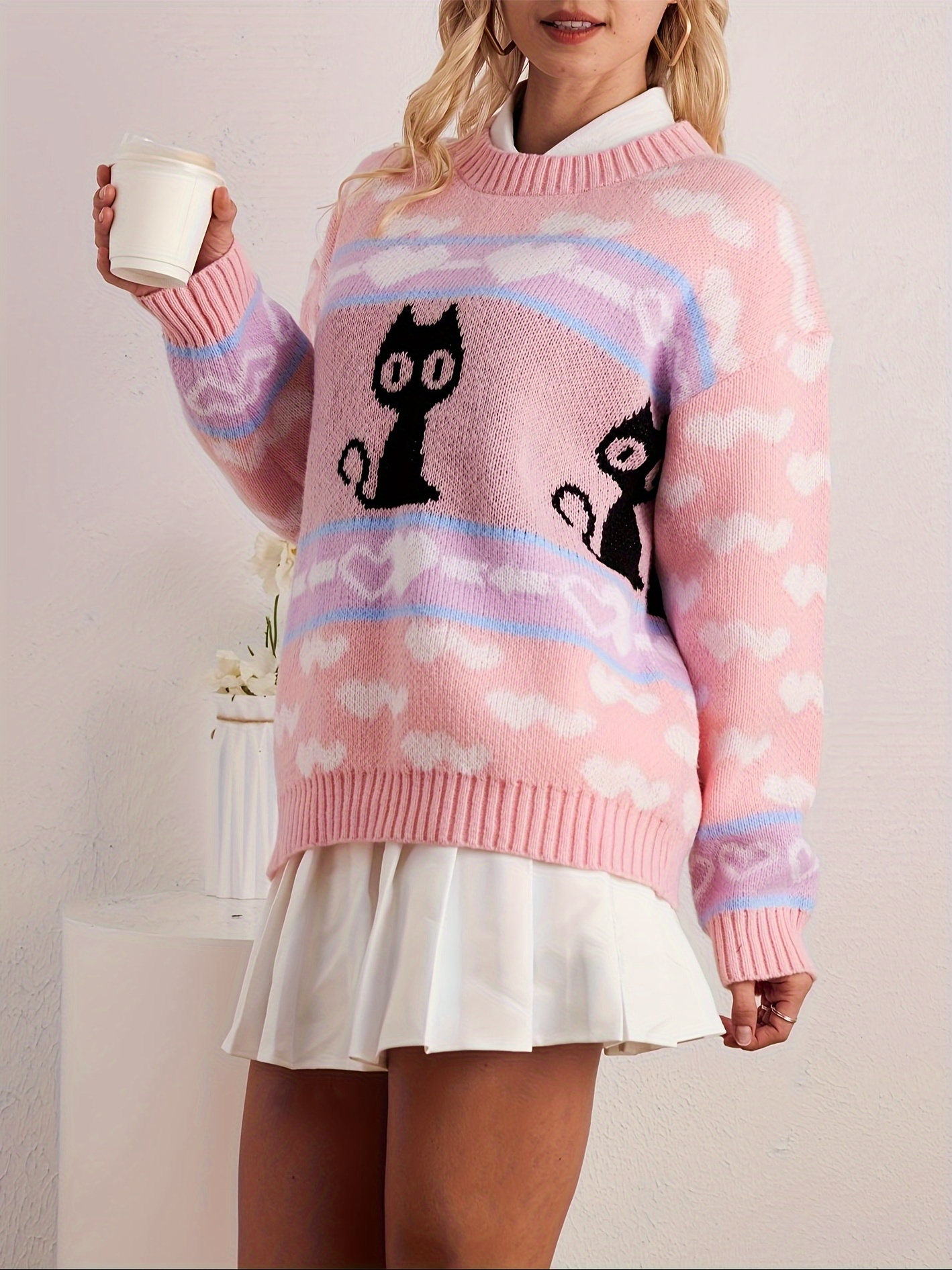 Kawaii Sweet Pink Pullover Sweater - Kawaii Fashion Shop