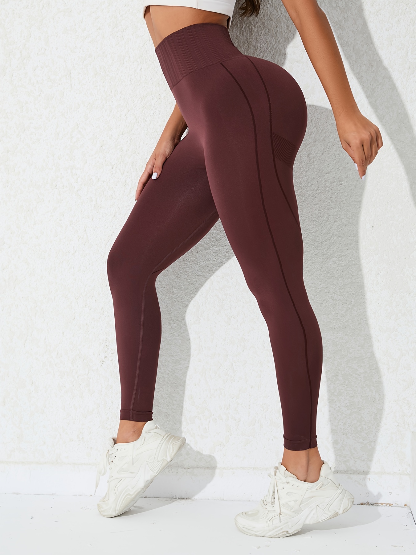 Women's Yoga Training Leggings Solid Color Seamless High - Temu