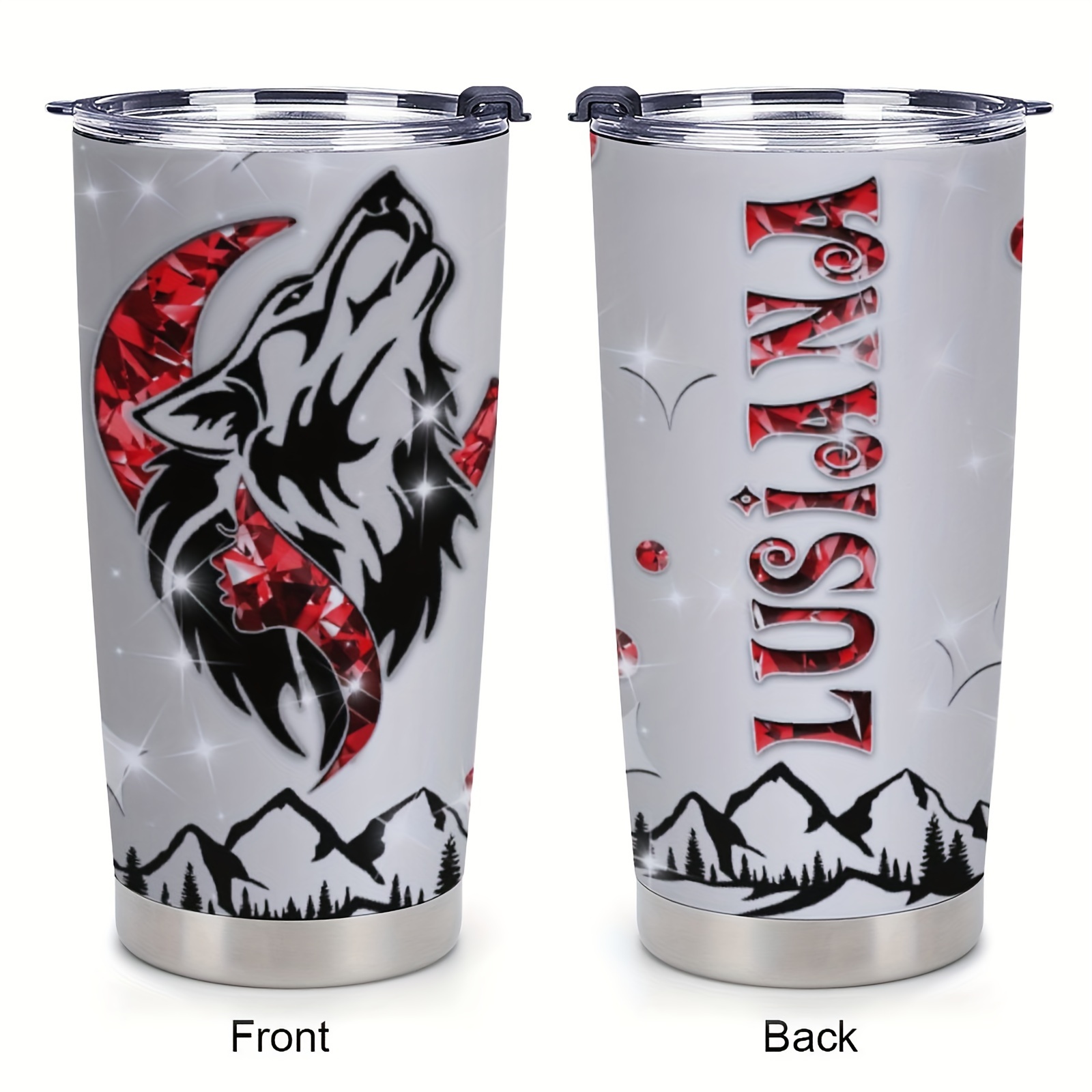 20oz Wolf Gifts for Men, Women, Wolf Gifts for Wolf Lovers, Valentines Day  Gifts for Him, Her, Coffee Thermos for Men, Women, White Rose Wolf Tumbler  Cup, Insulated Travel Coffee Mug with