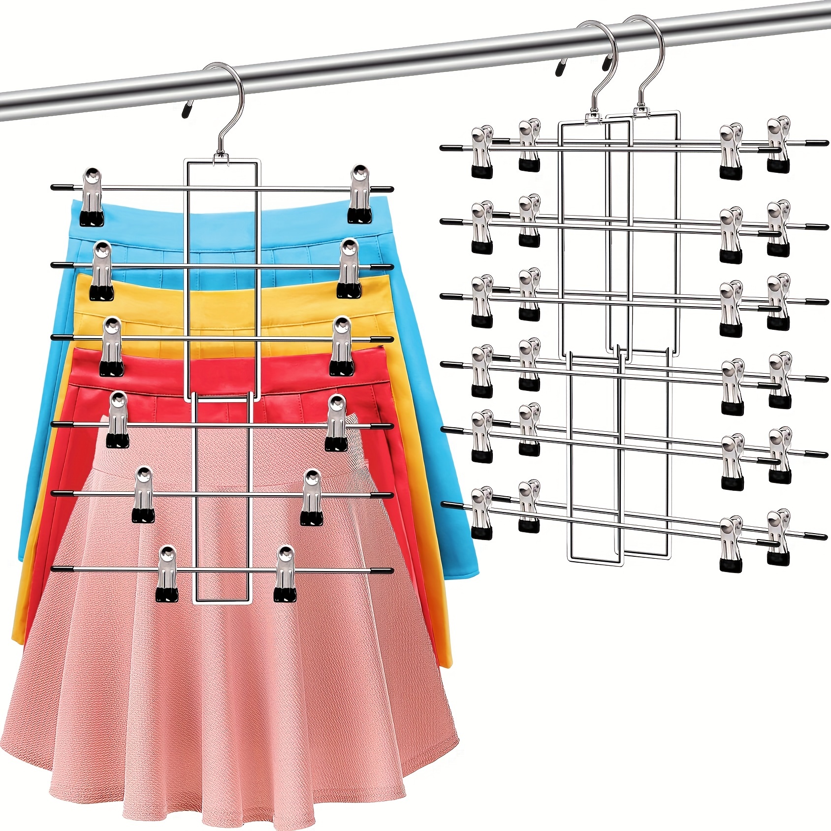 

1/3pcs Pants Hanger, 6 Tier Space Saving Trouser Hanger, Skirt Hangers With Clips, Closet Organizer & Storage, Jeans Scarf Hanger