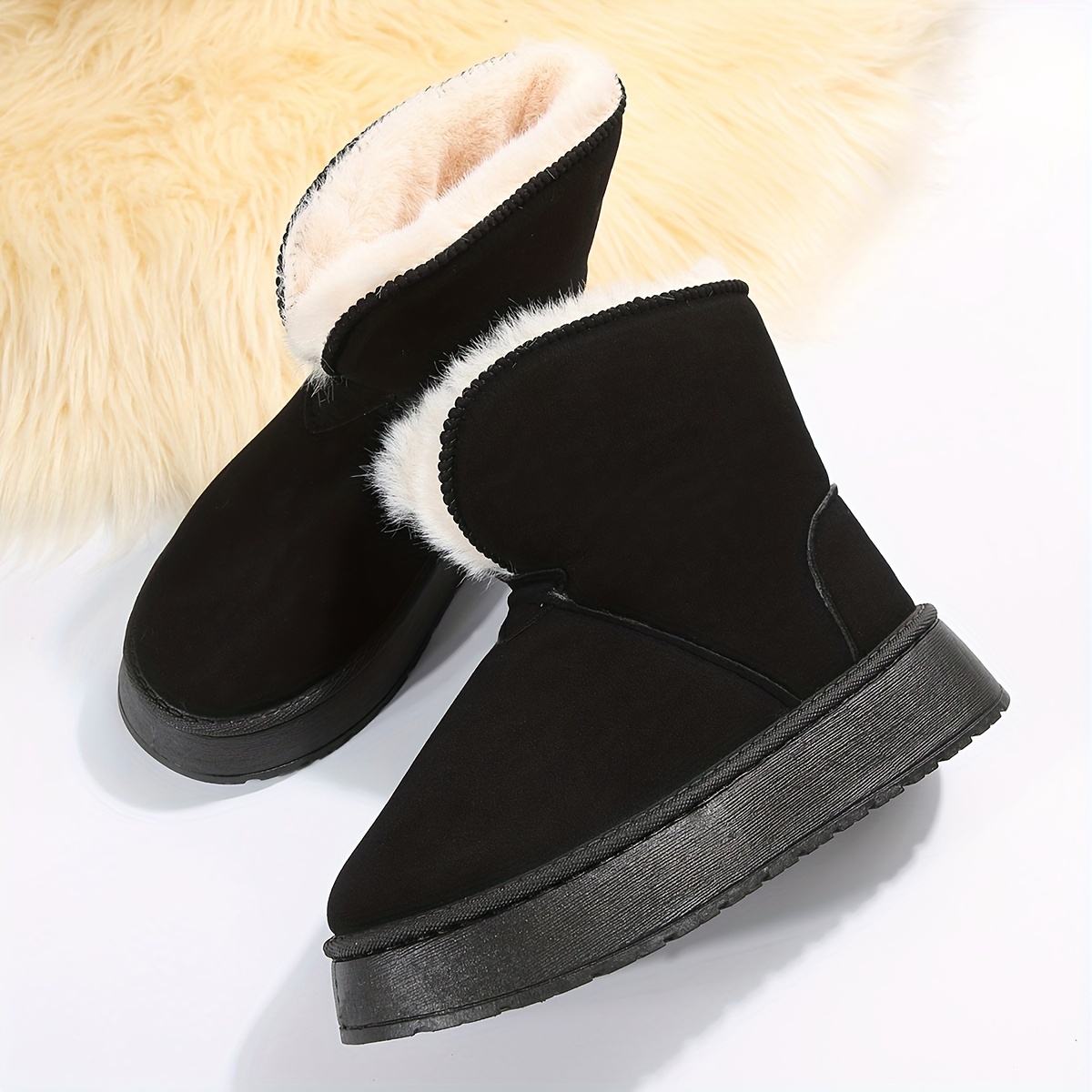 Women's Plush Lined Snow Boots Solid Color Slip Platform - Temu