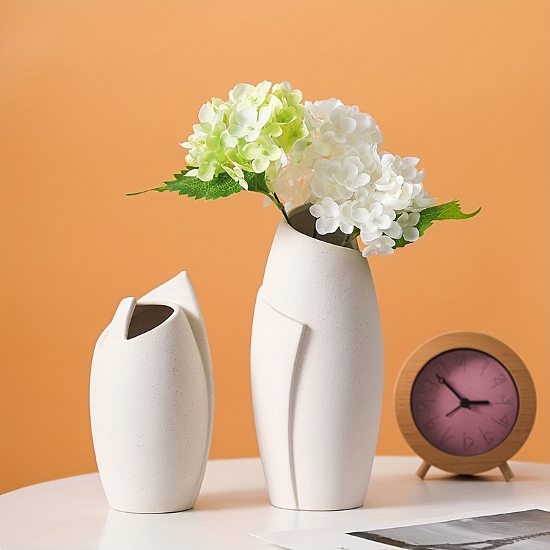 Jarrones de cerámica blanca para decoración, juego de 2 jarrones redondos  de flores mate, jarrón decorativo minimalista de estilo moderno para bodas