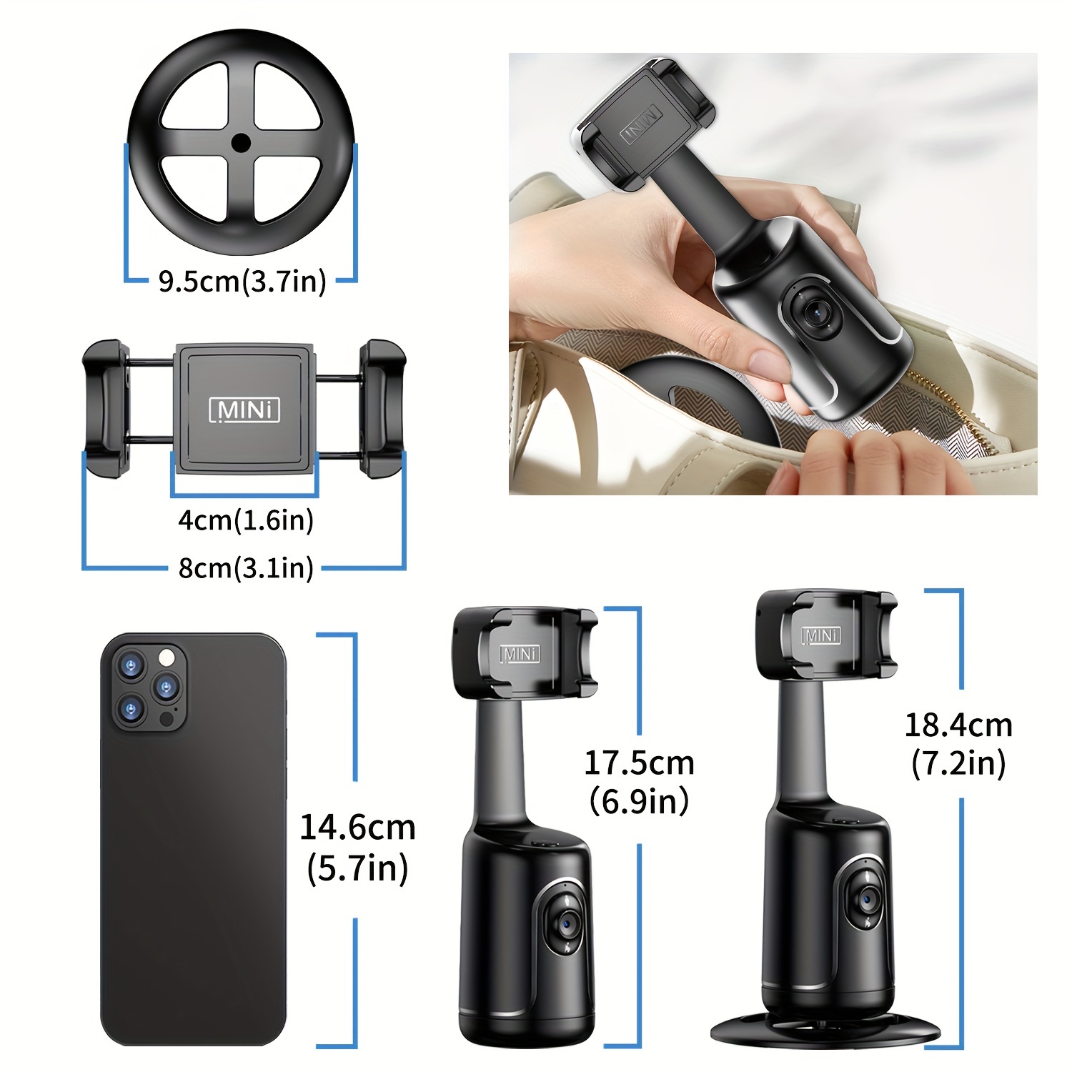 Trípode de seguimiento facial automático, rotación de 360°, soporte para  cámara de teléfono, soporte inteligente para disparos con palo selfie  remoto