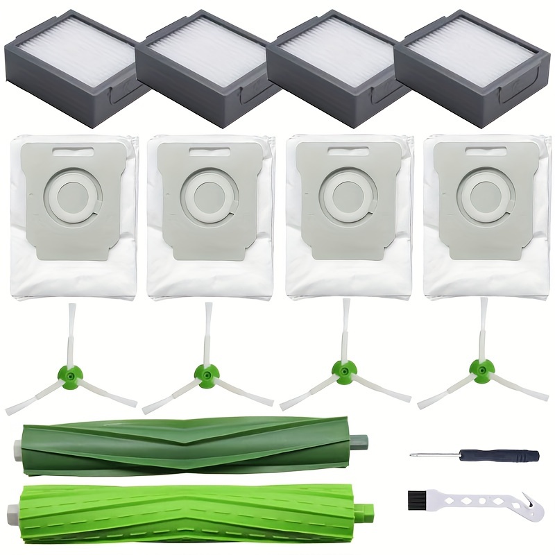 Pièces de Rechange pour iRobot Roomba E5 E6 i7 i7+ i3 i3+ i4 i4+ i6 i6+ j7  j7+, Kits Accessoires Remplacement pour Roomba i/e/j Séries, 4 Brosses en  Caoutchouc, 8 Filtre HEPA