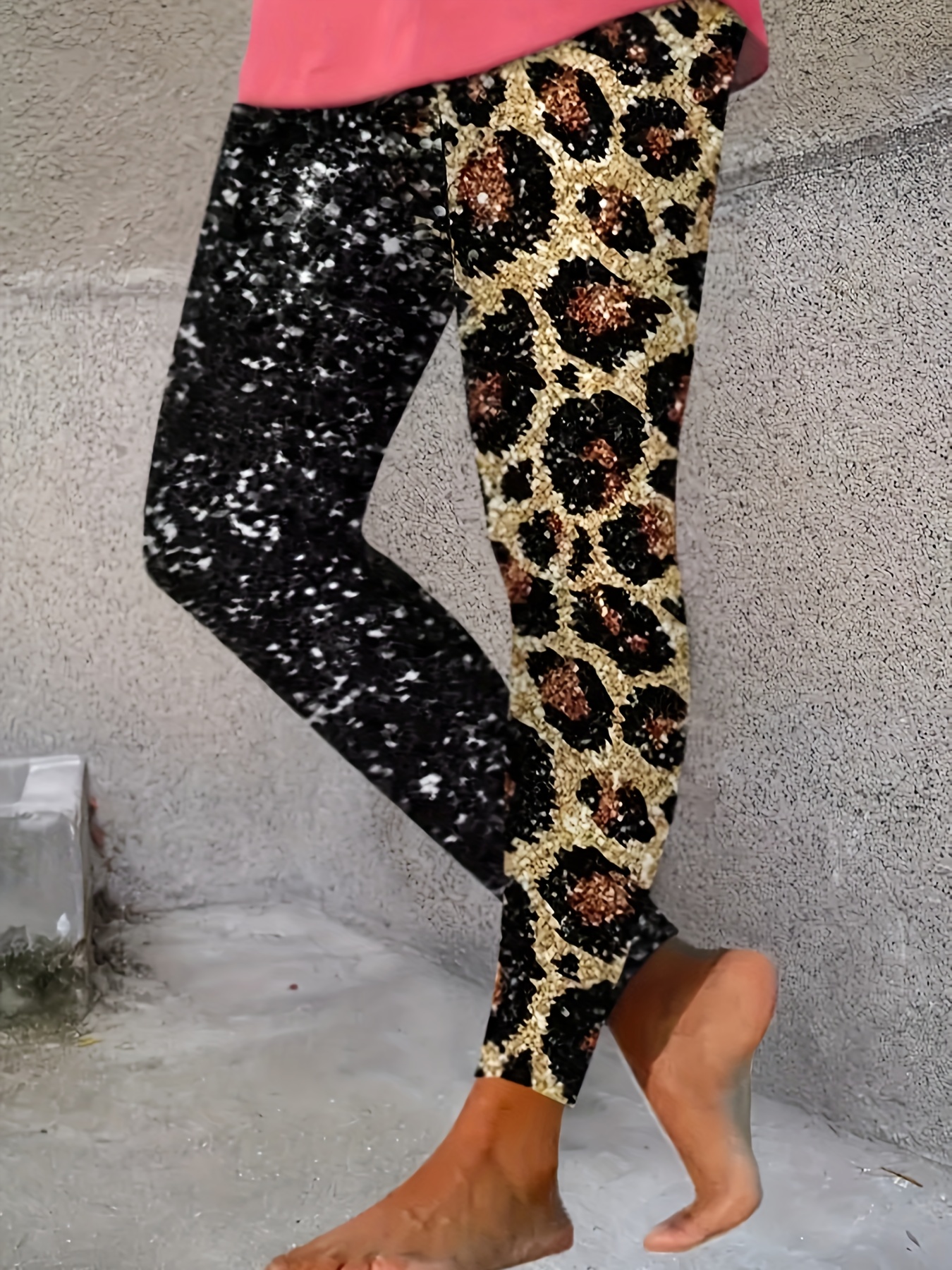 Leopard Print High Waist Leggings, Elegant Skinny Stretchy Leggings,  Women's Clothing