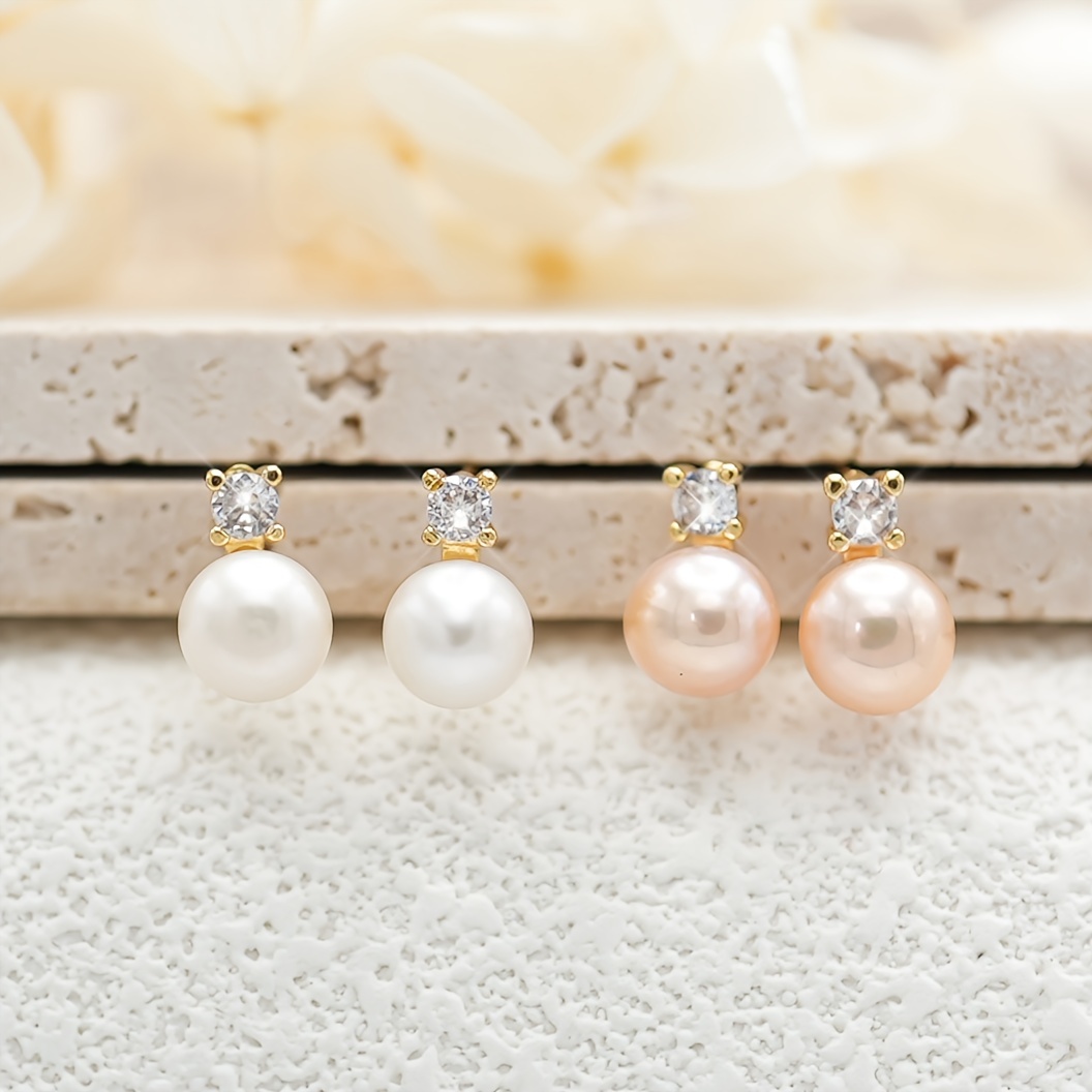 Freshwater Pearl Decor Stud Earrings, 18K Plated