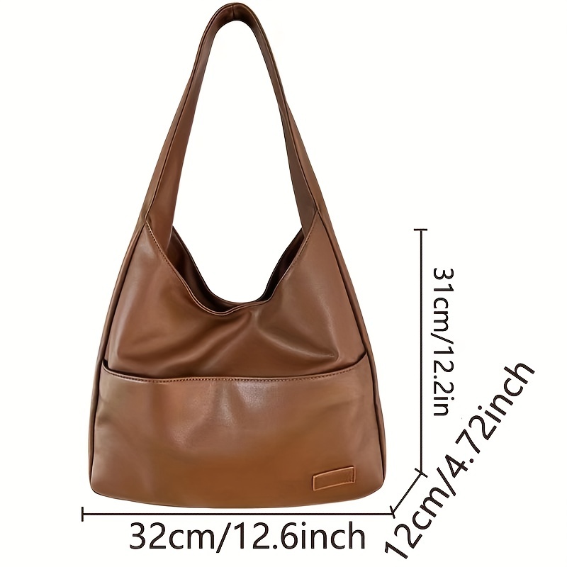 Solid Color Hobo Bag, Simple Pu Leather Tote Bag, Large Capacity Handbag  For School Work - Temu