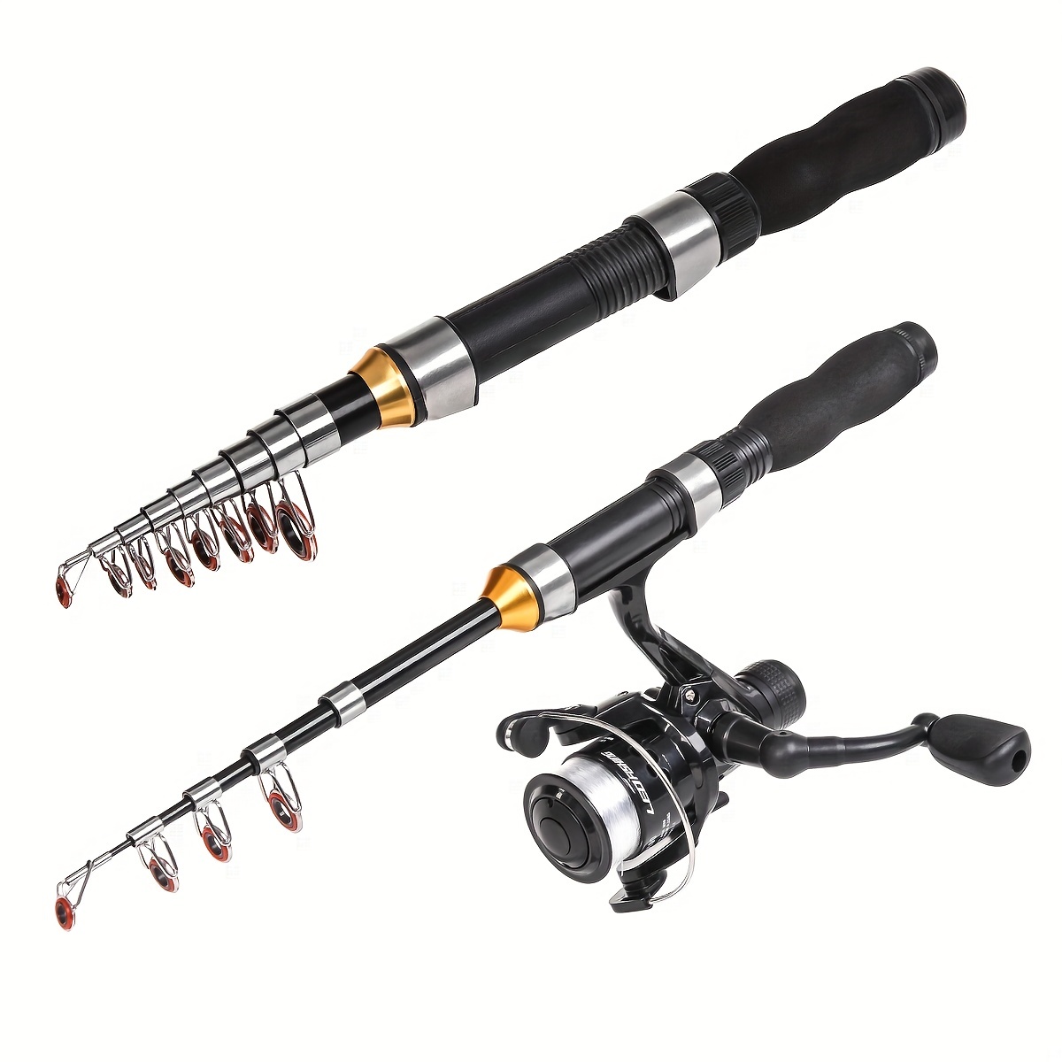 Leofishing Black Short Mini Fishing Rod Portable Telescoping