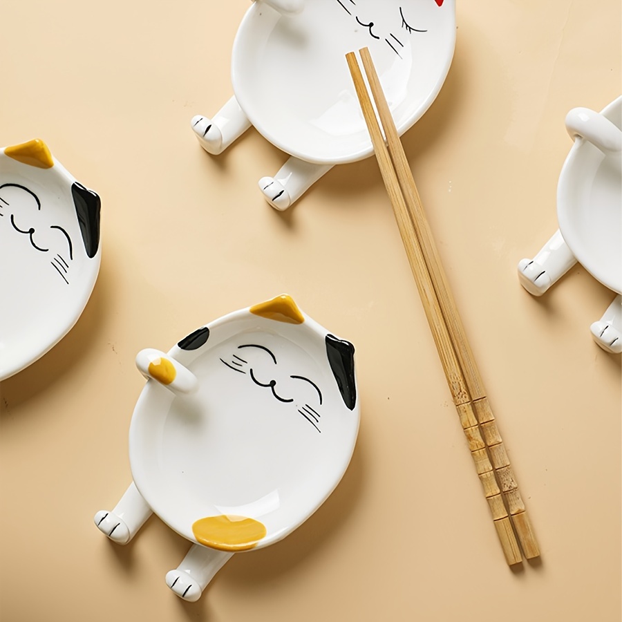 Cat Spoon Rest for Stove Top Ceramic Soup Spoon Holder for Kitchen Counter  and 4 Pieces Cat Shaped Ceramic Measuring Spoons
