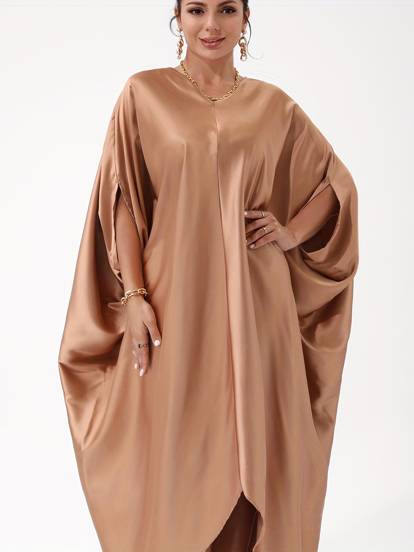 for Women Dress Plus Solid Batwing Sleeve Dress (Color : Apricot, Size : 4X- Large) : : Clothing, Shoes & Accessories