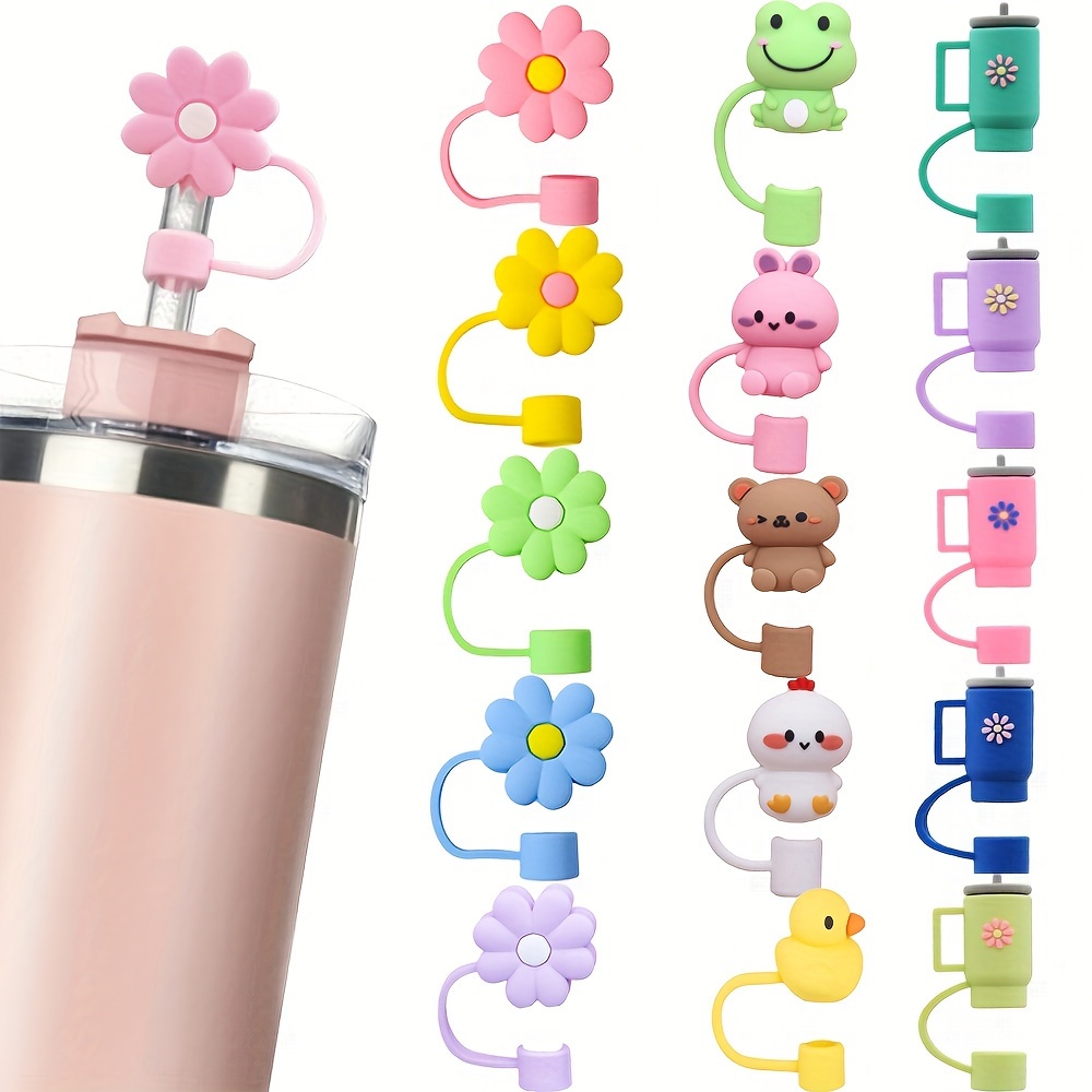 

5pcs Silicone Straw Tip Covers, Straw Cap, Compatible With Stanley 30oz 40oz Tumbler Cups, Cartoon Soft Straw Topper Reusable Dust-proof Straw Cap 6-8mm For Drinking Straws