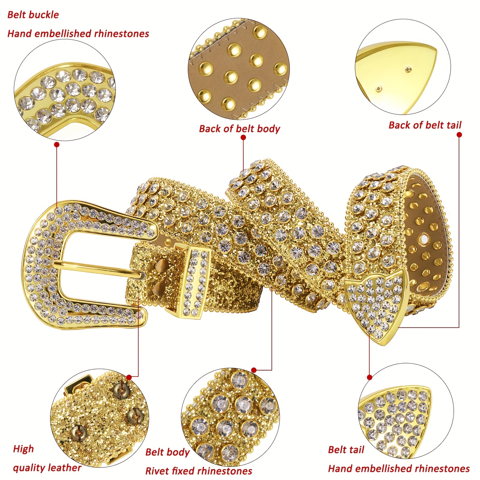 Y2K Sparkle Western Rhinestone Belt for Men Women