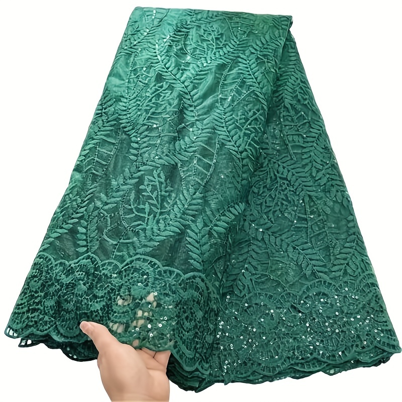 Emerald Green/gold Lace Fabric by Yard, Emerald Glitter Lace for Gown,  Bridal Lace Fabric, African Scalloped Lace, Floral Lace Gold 
