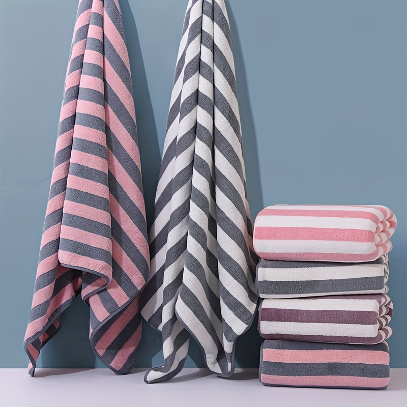 Quick-drying Super Absorbent Thickened Bath Towel Towel Set, High Quality  Coral Fleece Color Stripe Pattern Soft Comfort Bath Towel, Multi-purpose  Can Be Used As A Bath Fitness, Bathroom, Shower, Sports Yoga Towel 