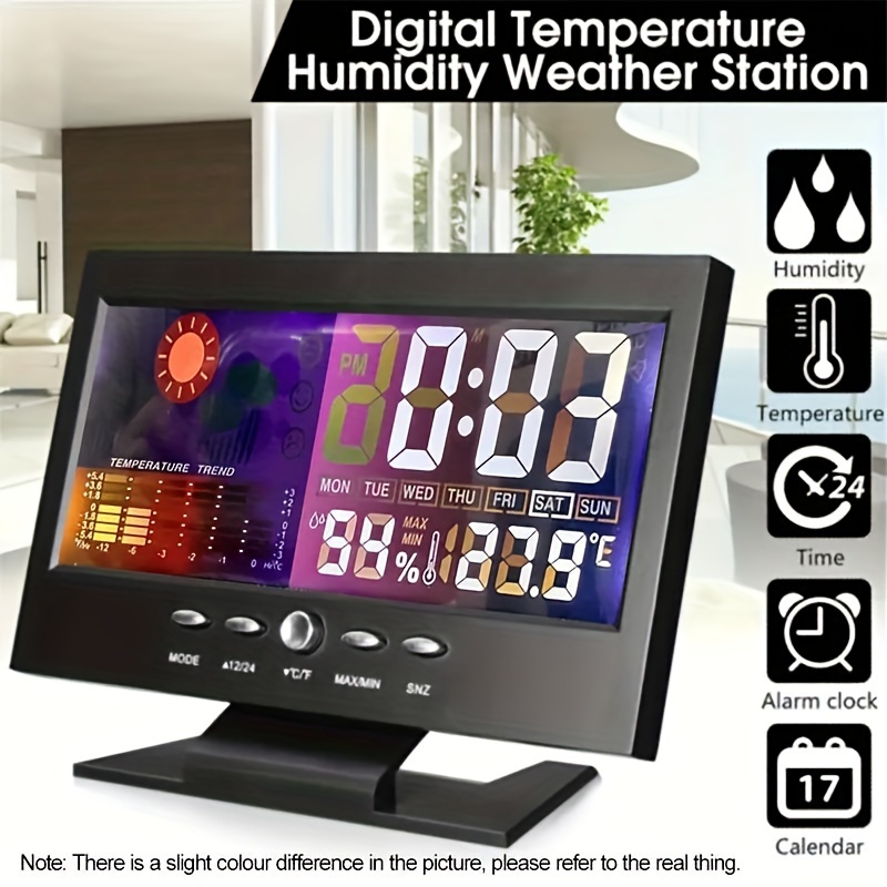 Digital Thermometer Hygrometer Alarm Clock With Temperature/humidity Monitor, Function & Calendar Weather Display Suitable For,, Office, Bedroom - Modern Hygienic Device For Climate Tracking And Gifts