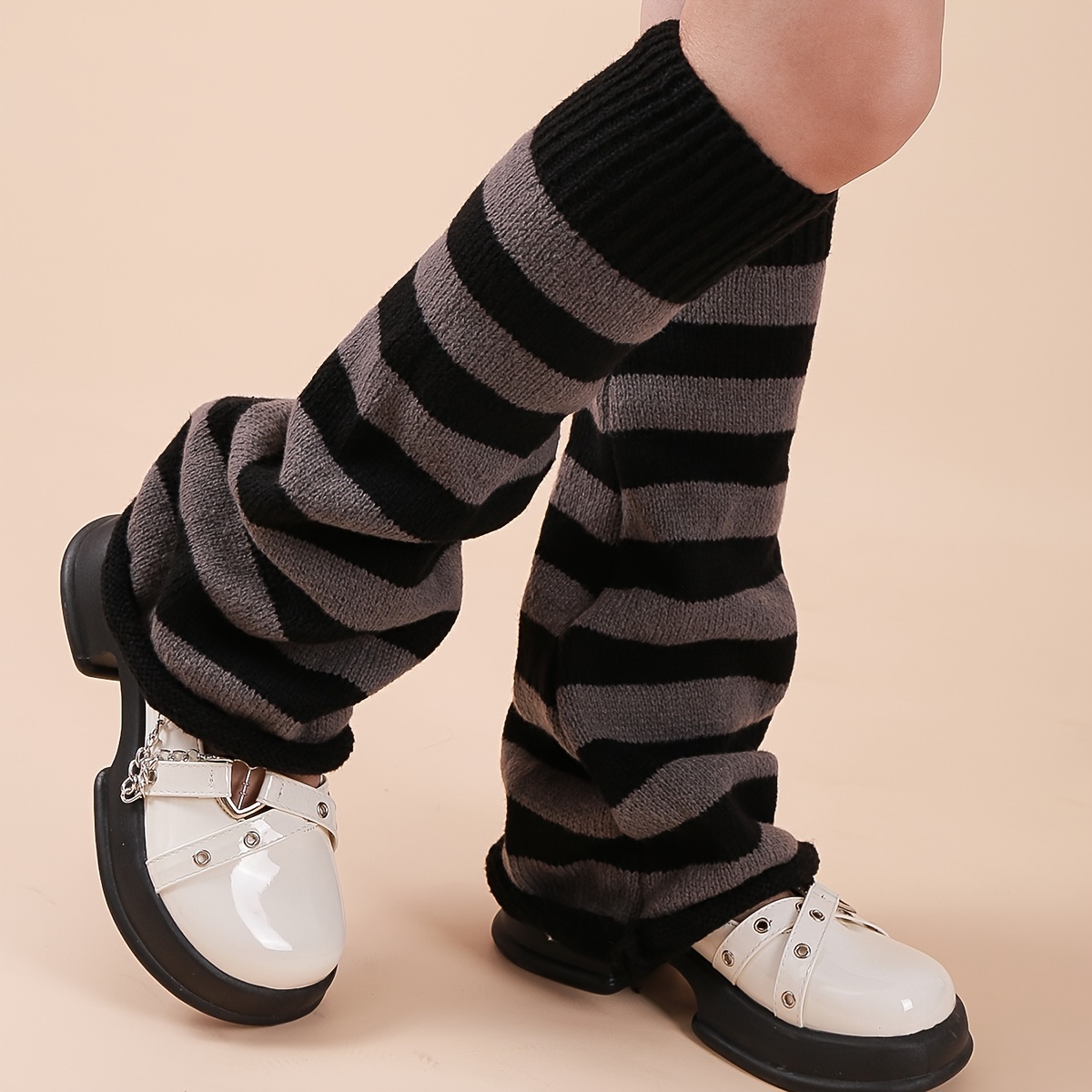FULA-bao Womens Fashion Striped Leg Warmers Adult Junior 80s Ribbed Knitted  Long Socks for Party Sports Casual Socks