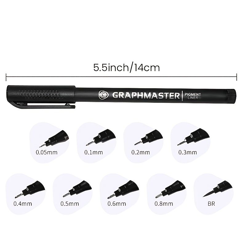 Precision Micro-Line Pens, Set of 9 Black Micro-Pen Fineliner Ink
