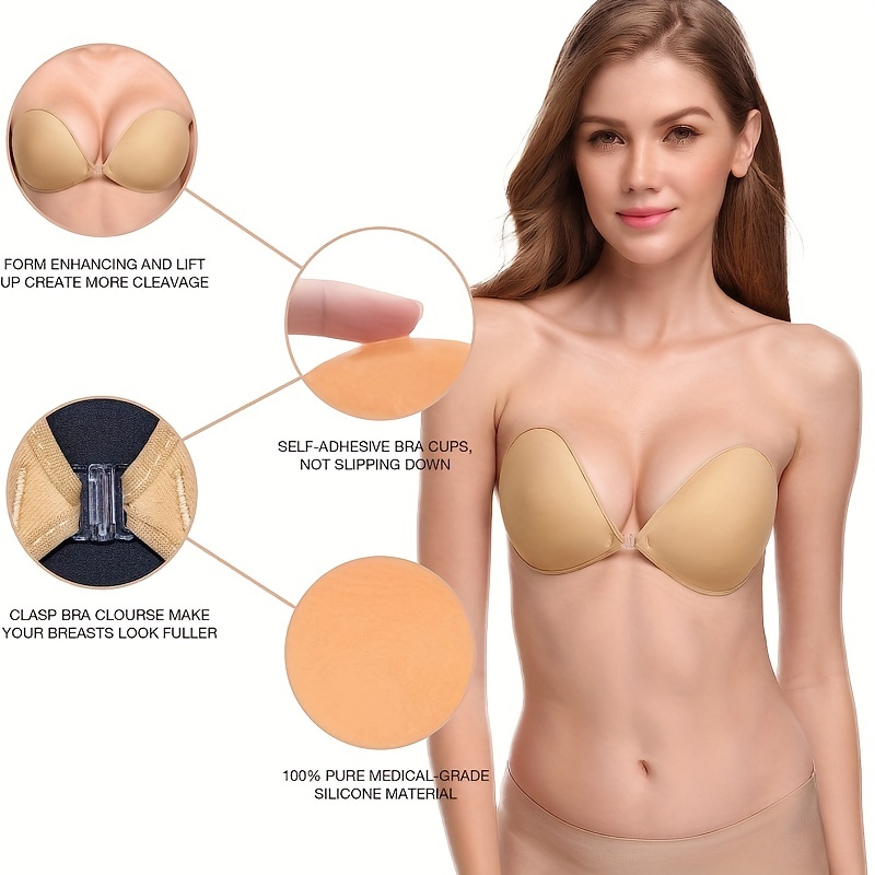 2 Pairs Sticky Bra Reusable Invisible Strapless Push Up Adhesive Bra,  Backless Push Up Lift Bra Cups Stick on Bra for Women, C Cup, A :  : Fashion