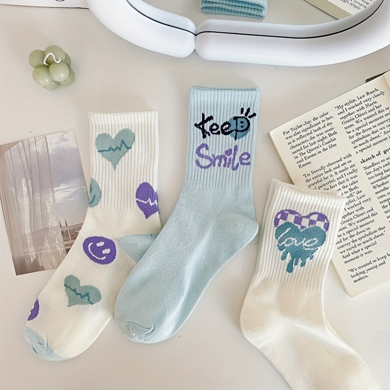 Heart Print Socks Comfy Breathable Tube Socks Women's - Temu