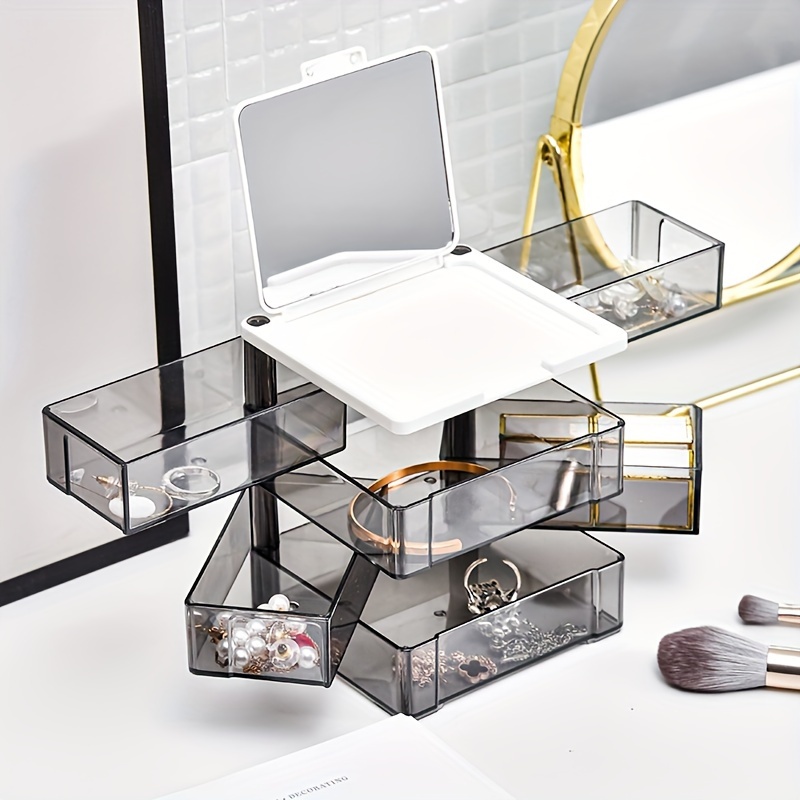Organizador de almacenamiento de maquillaje, organizador de maquillaje de  gran capacidad con cubierta visual transparente, asa de 3 capas, caja de