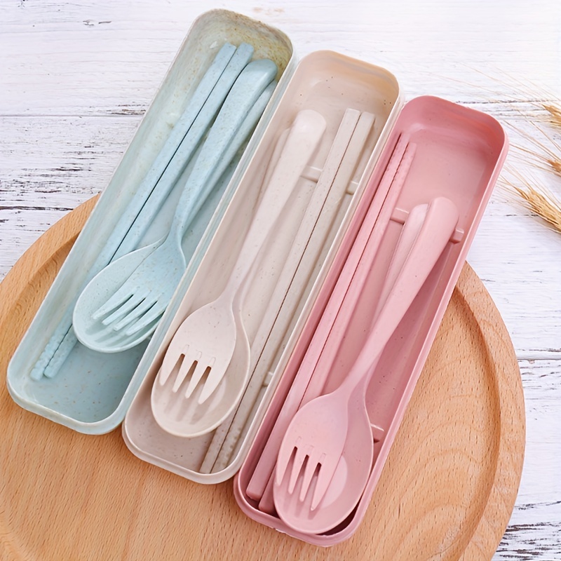Travel Cutlery Set with Case Plastic Cutlery Set Reusable Forks