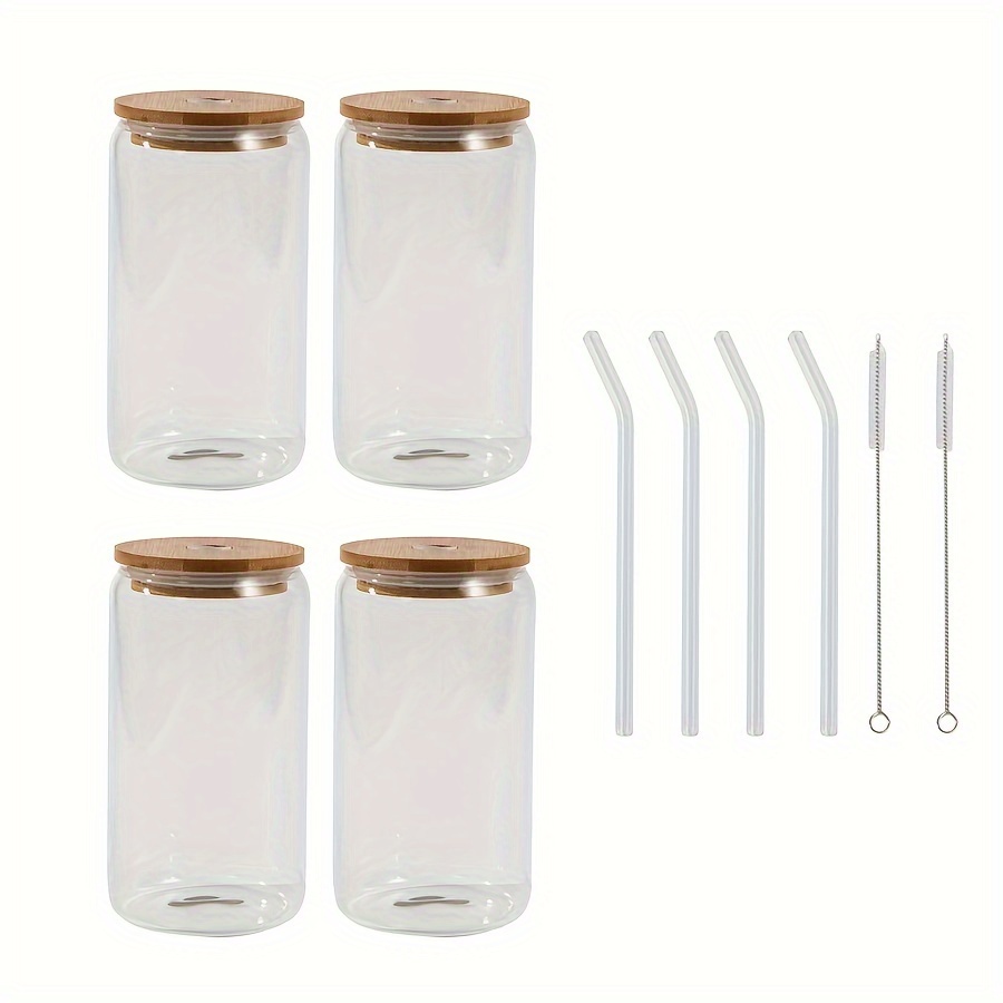 Glass Cups 16oz,Glass Cups with Lids and Straws 4pcs