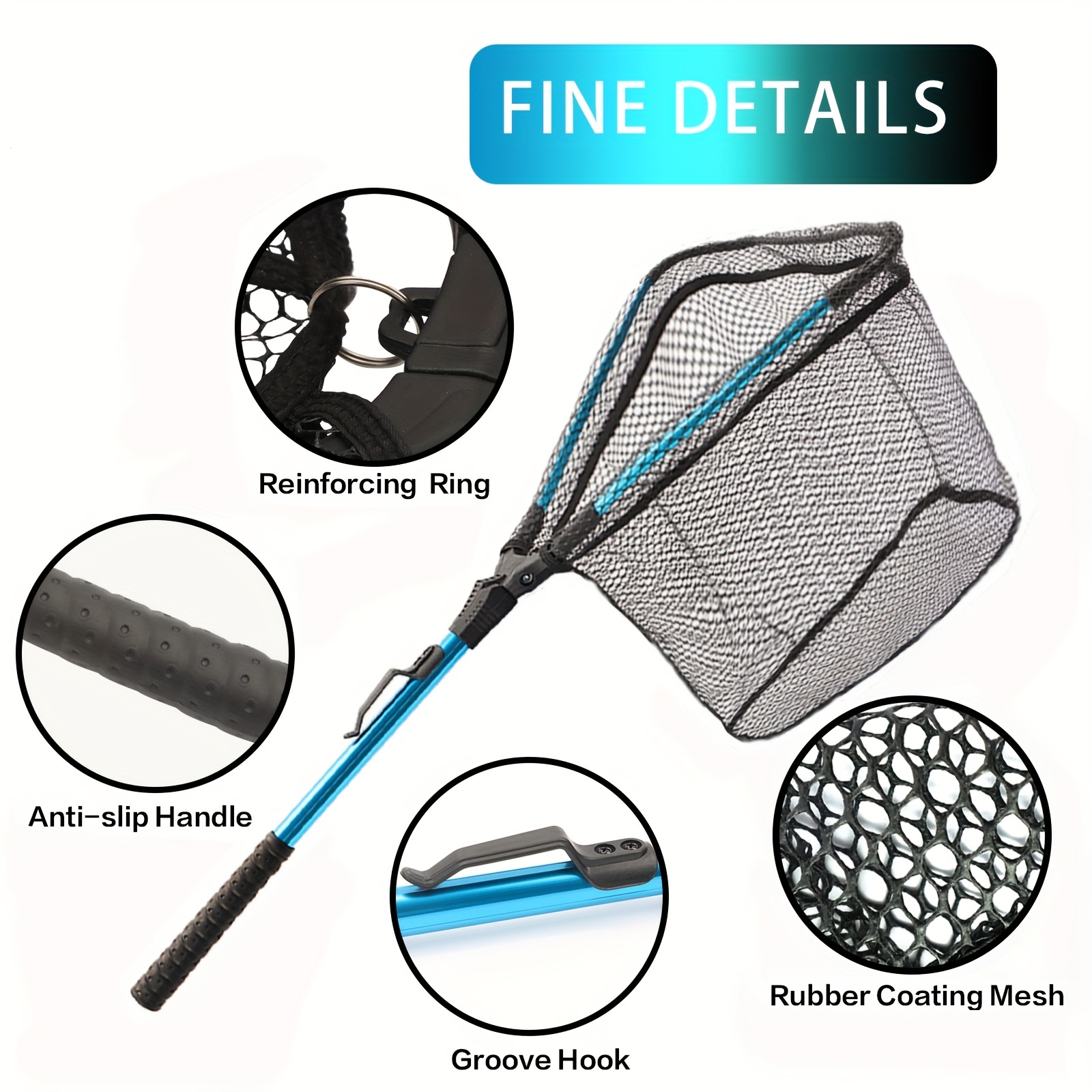 Fishing Net Folding Landing Net - Collapsible Fishing Nets with Telescopic  Pole Handle, Durable Rubber Coating Knotless Mesh, Safe Fish Catching and  Releasing 