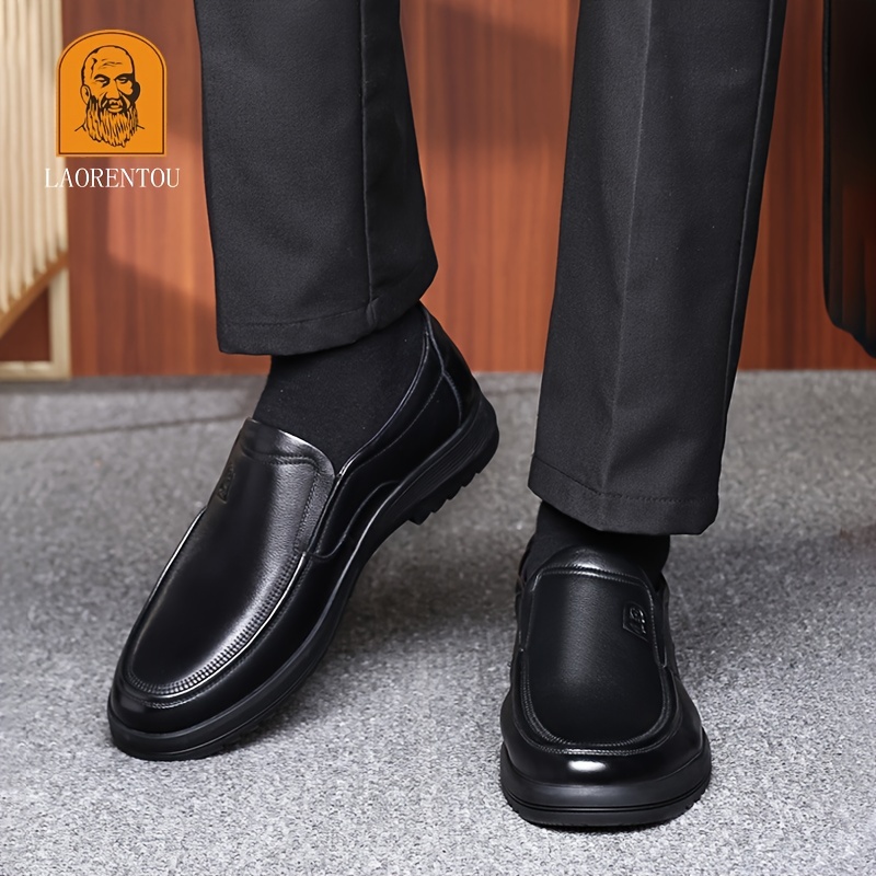 Men's Genuine Leather Round Toe Dress Shoes, Durable Non Slip