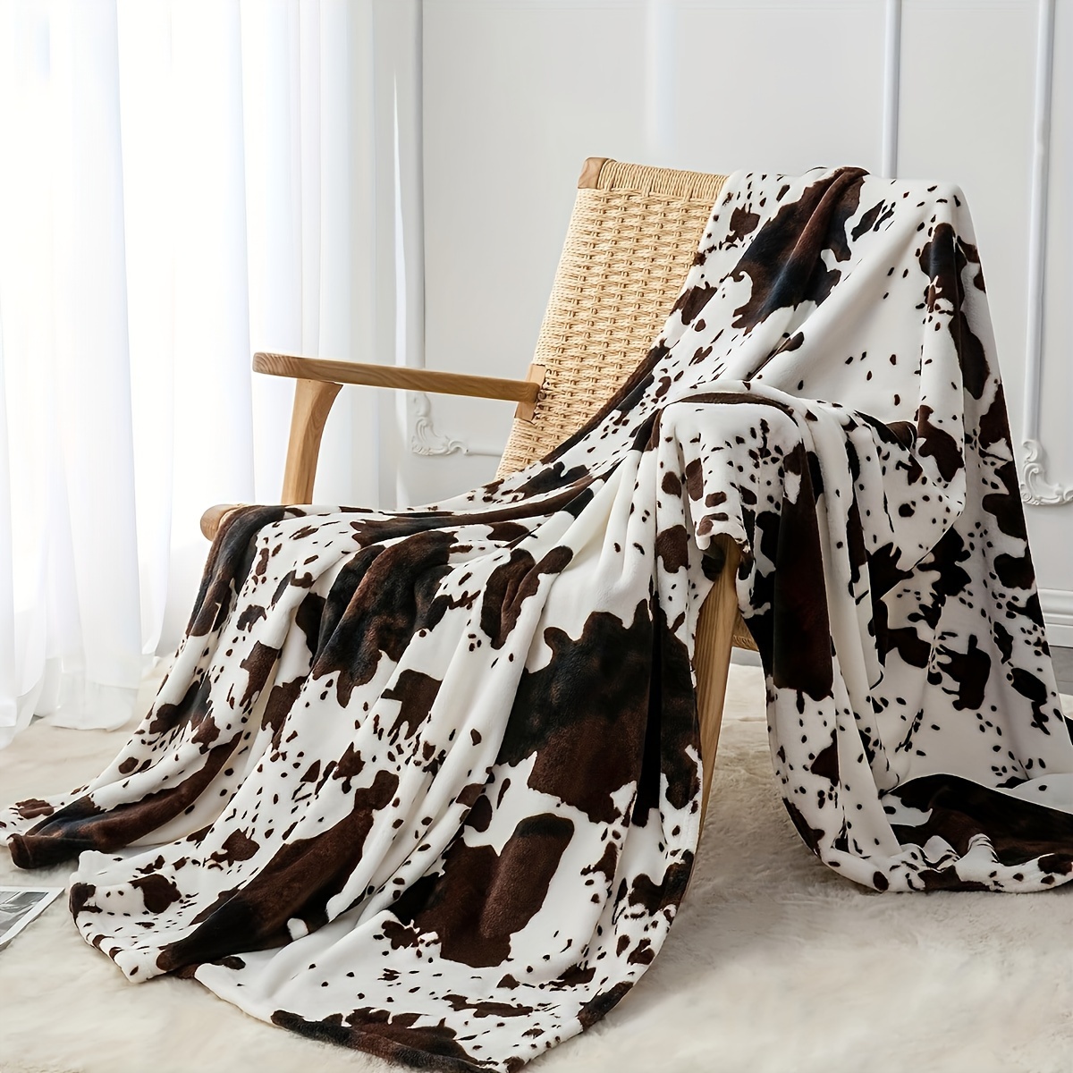 1pc Brown Cow Print Blanket, Plush Size Throw Blanket, Soft Warm  Lightweight Throw Blanket For Home Decor