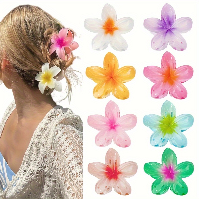 Pinzas para el pelo hawaianas de flores de Frangipani, lindas pinzas  antideslizantes para el pelo de playa, pinza de pelo de flores de plástico