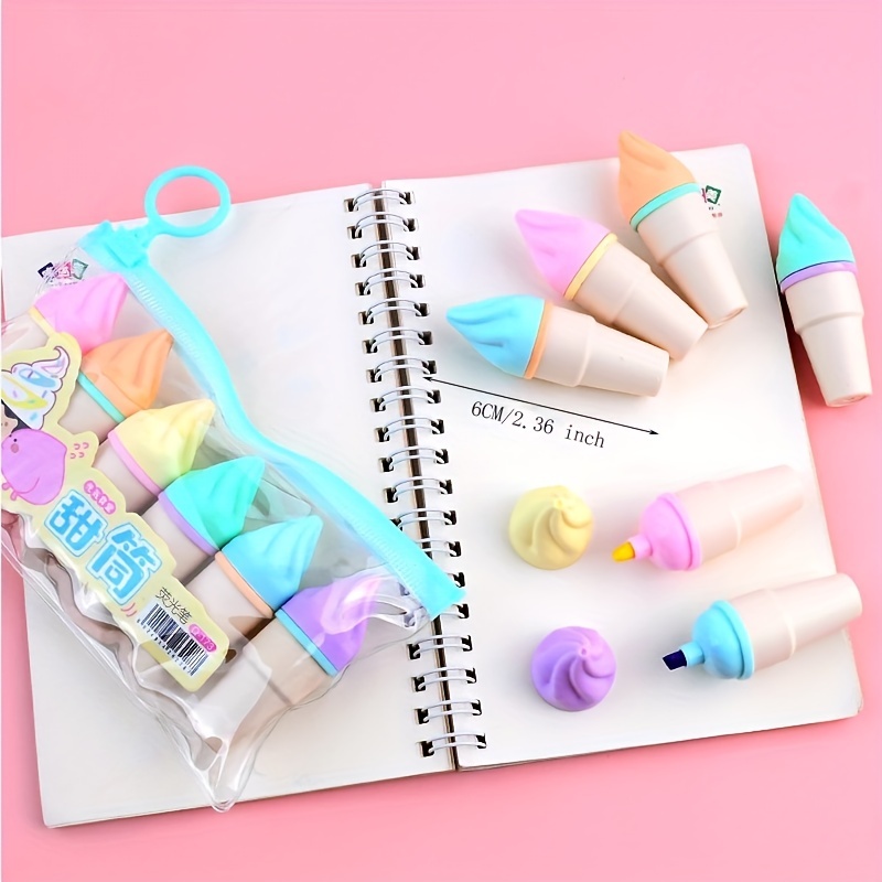 6pcs Creative Ice Cream Cat Paw Highlighters Set Mini Kids