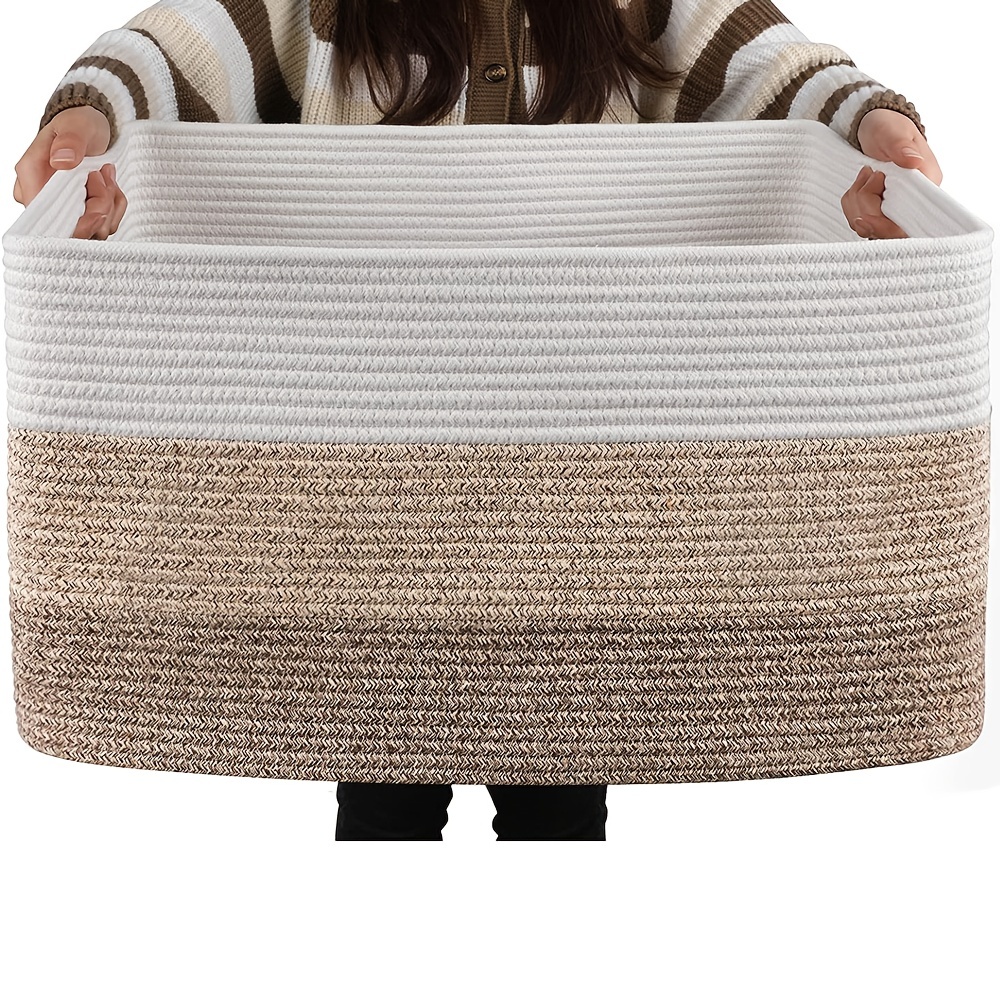 Boho Woven Basket With Handles Durable Storage Basket For - Temu