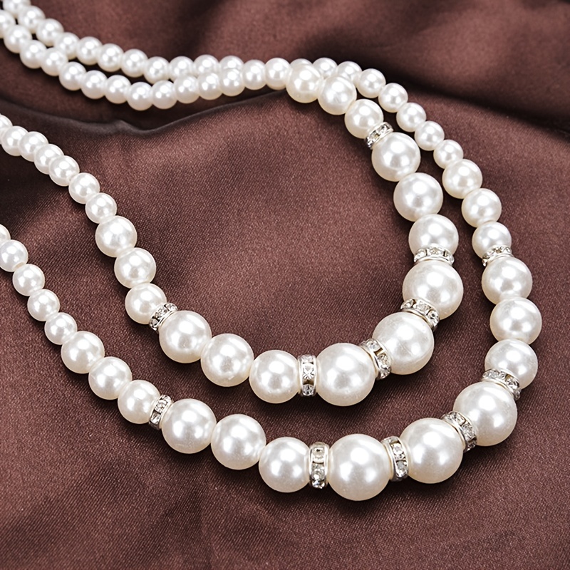 Sweet Temperament Rhinestone Pearl Double Layer Necklace