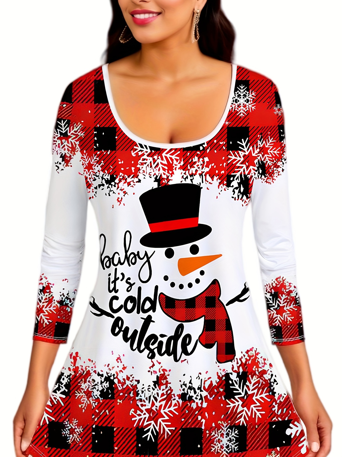 Plus Size Christmas Outfits Set Women's Plus Snowman Slogan - Temu