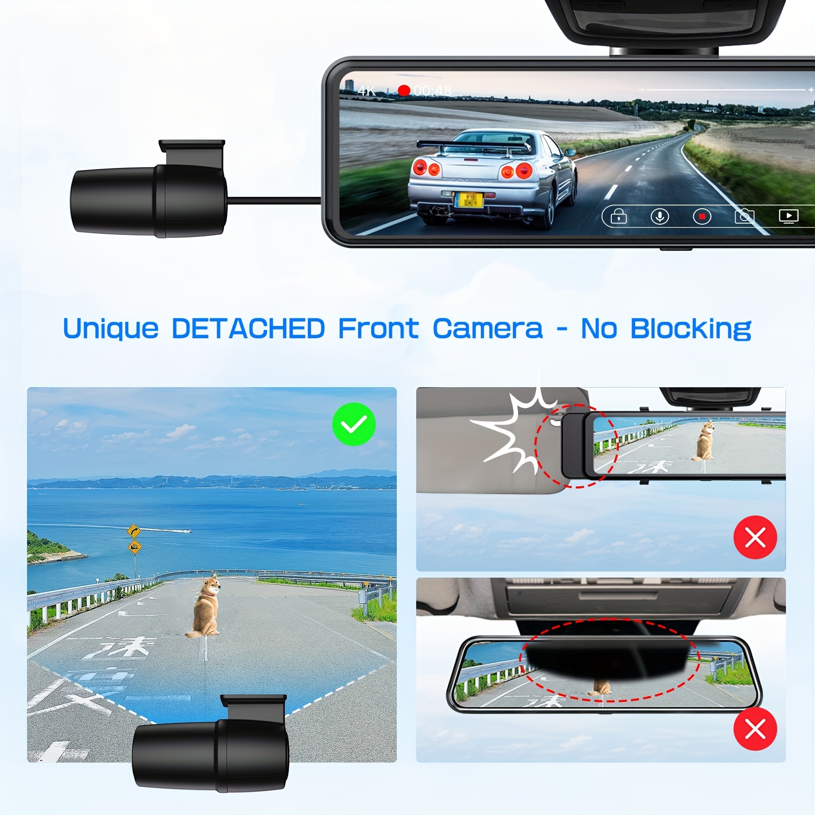 4K Mirror Dash Cam Front And Rear Caméra De Rétroviseur Pour - Temu Canada