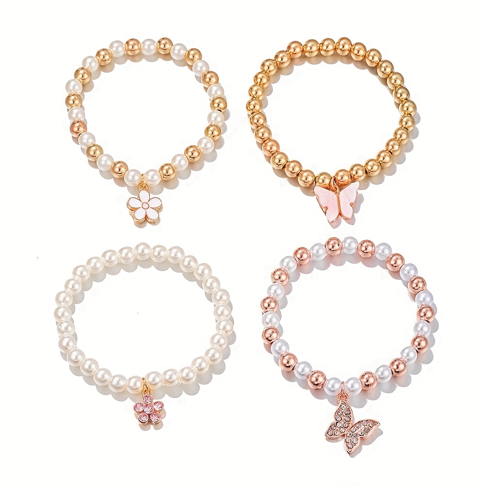 Cute Butterfly Charm Heart Pendant Beaded Bracelet Set - Temu