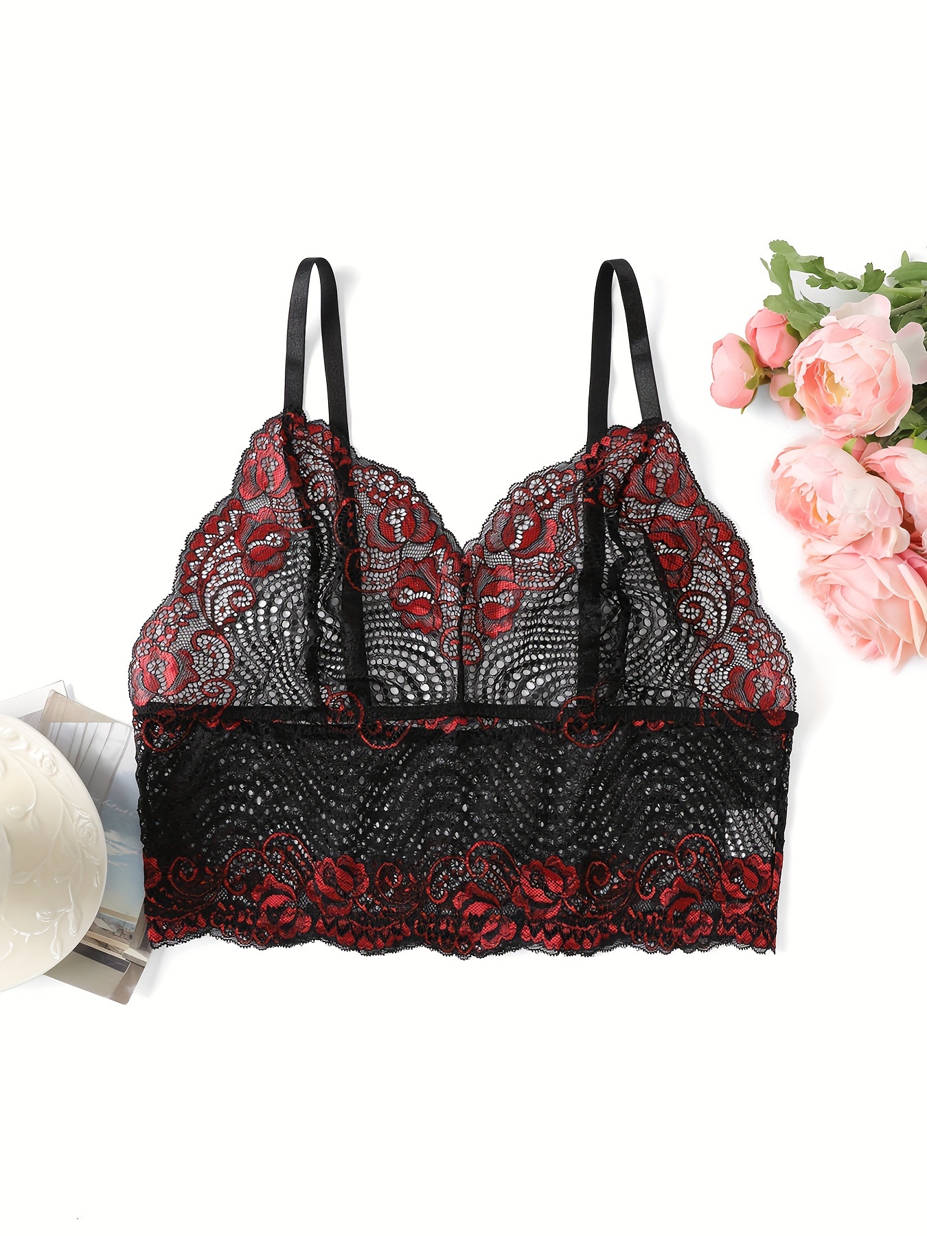 Plus Size Women's Sexy Lace Bra Plus Size Embroidered Sheer - Temu Canada