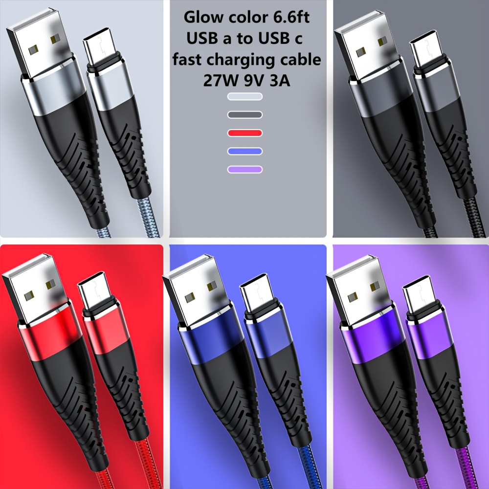 5 Piezas Cinco Colores 3.3 Pies 6.6 Pies 10 Pies Cable USB C Carga Rápida  3A, Cable Tipo C Cable De Cargador Rápido Trenzado Compatible Con * Ga