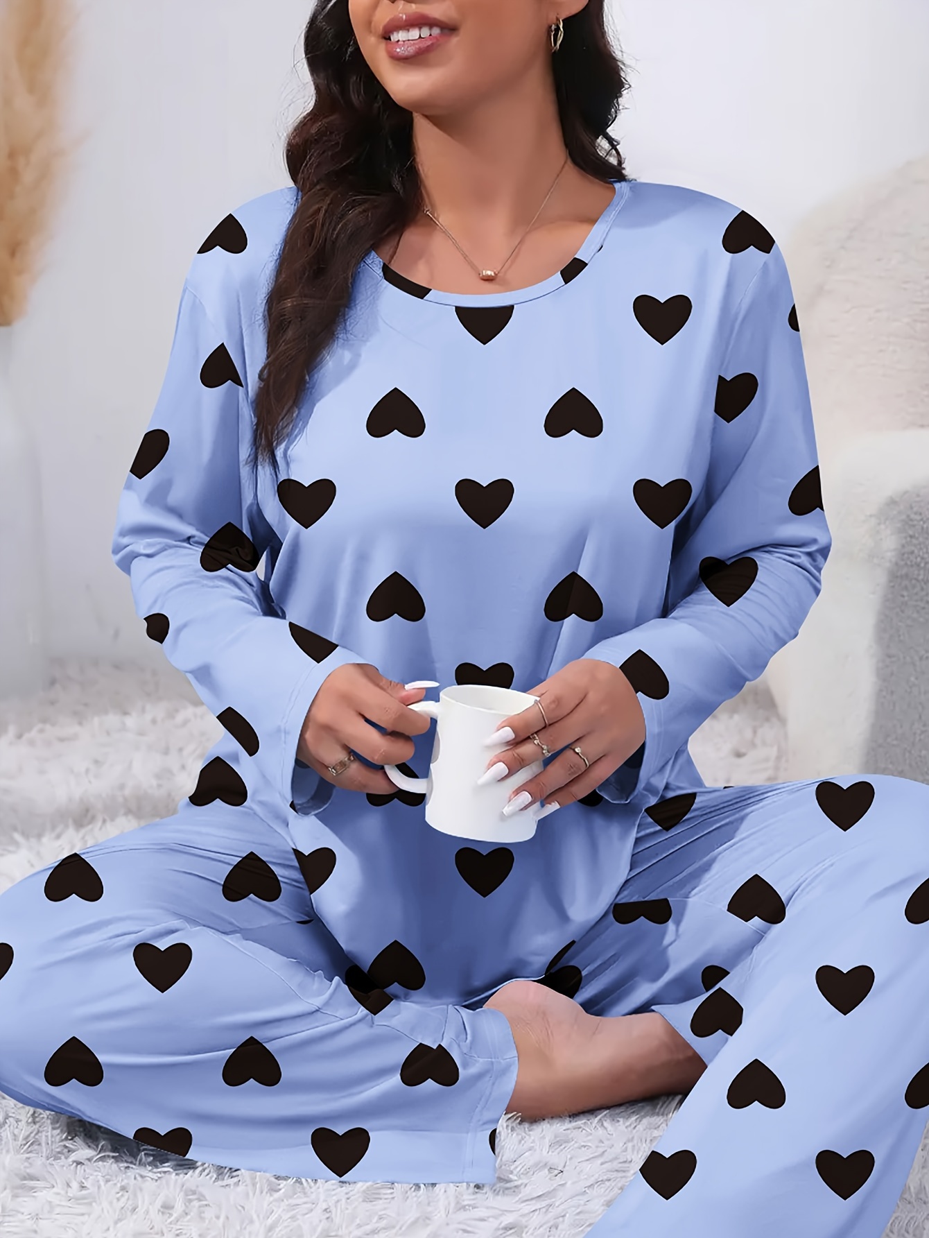 Wowens Plus Pajama Sets All Over Print Sleepware Lounge Royal Blue 5XL 