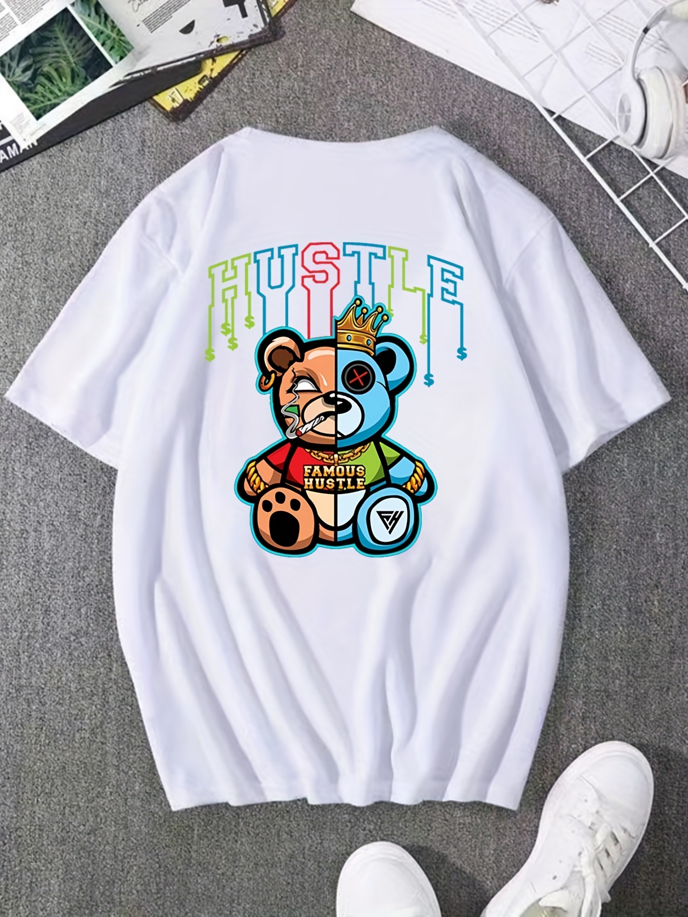  Women's T-Shirt Teddy Bear and Letter Graphic Drop