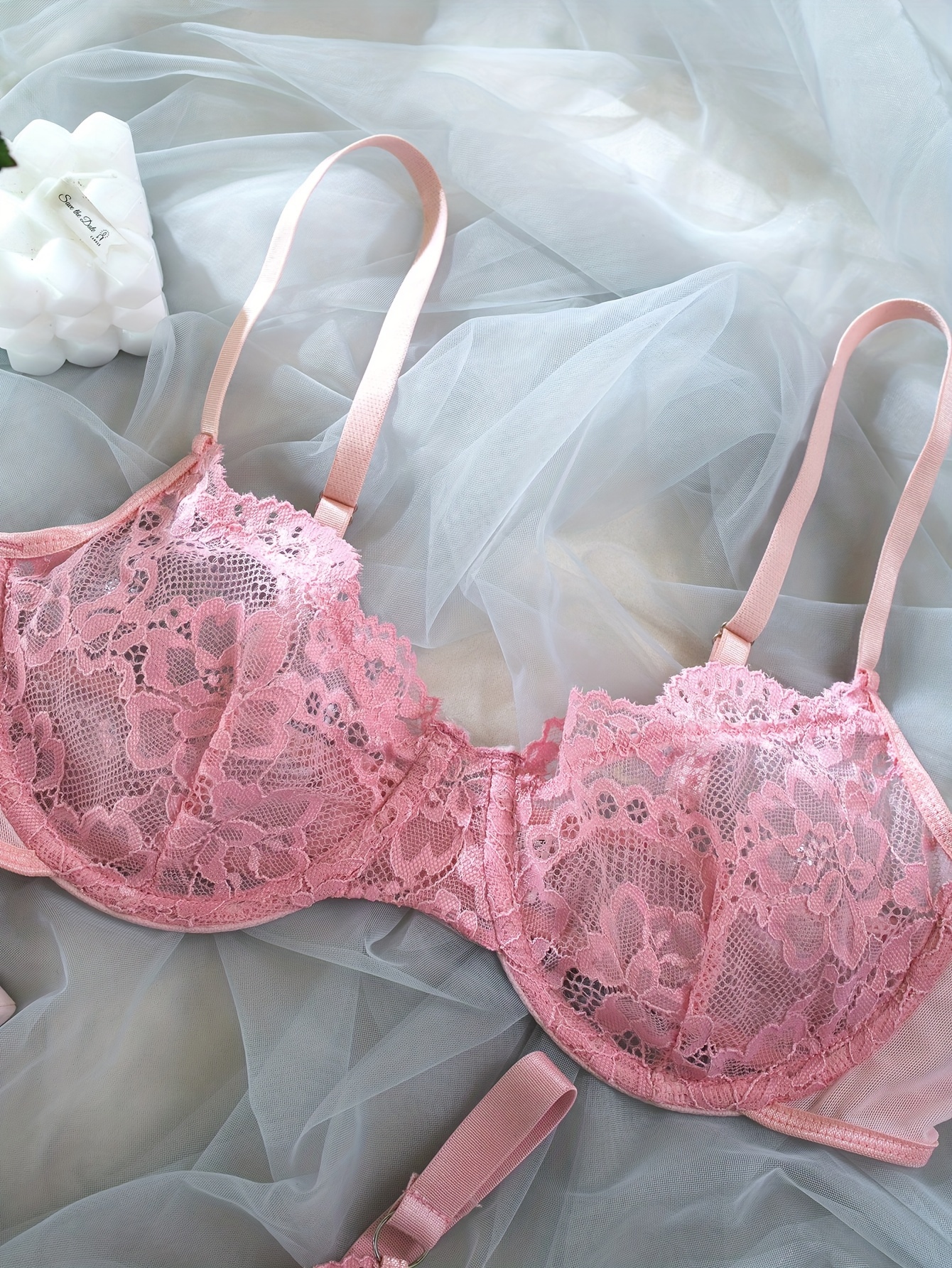 Women'secret Gorgeous Pink Lace And Tulle Push-Up Bra Pink Women Bras