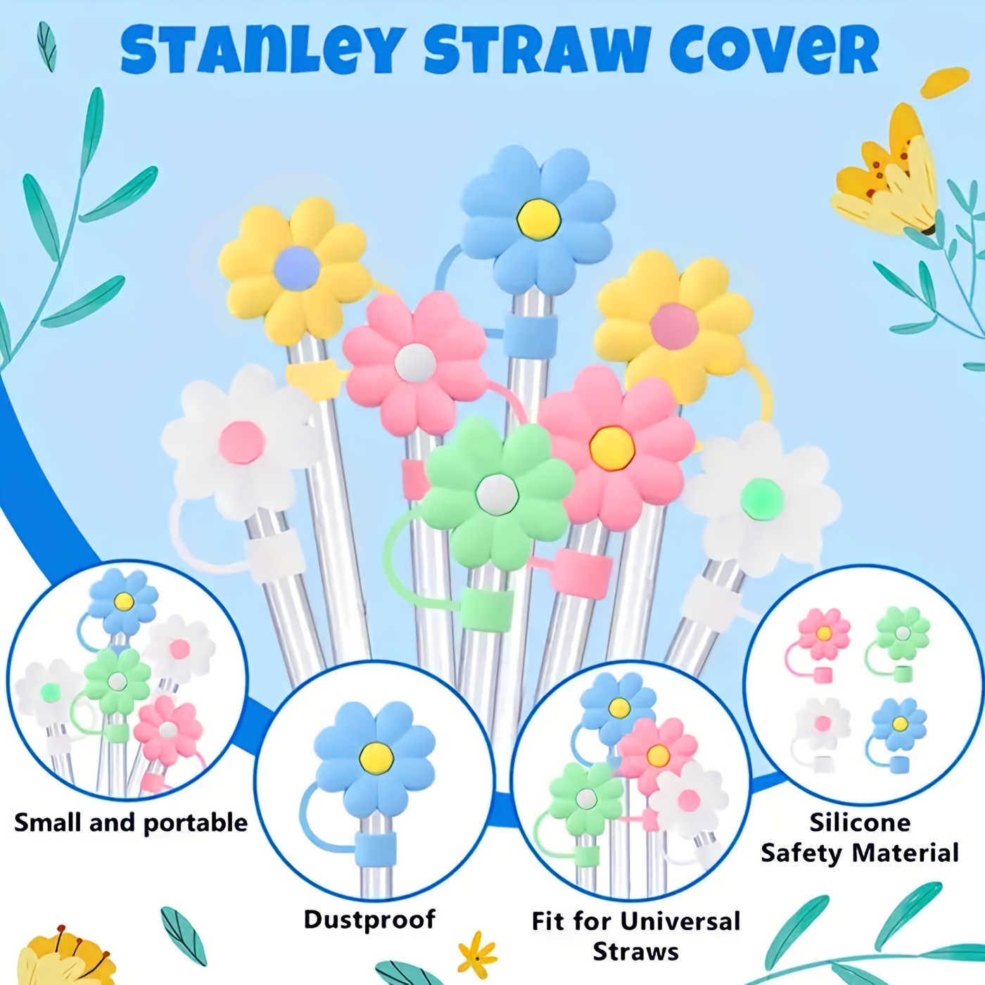 2pcs 10mm Silicone Drinking Straw Cover, Portable With Cute Cup