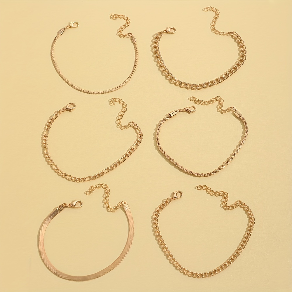 6pcs Stylish Golden Cuban Chain Link Bracelets