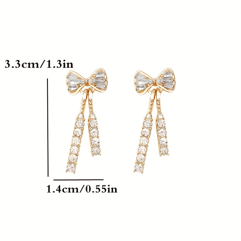 Zircon Bow Tassel Dangle Earrings Gold Silver Plated Crystal Earrings for Women  Fashion Jewelry Wedding Drop Earrings Accessorie - SHOP THE NATION