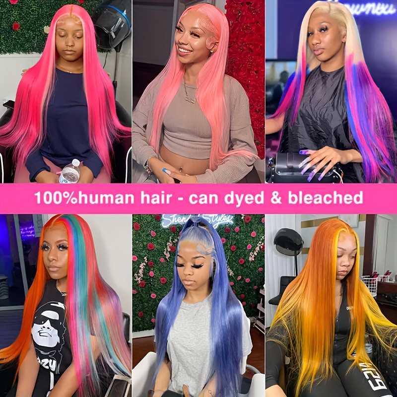 13x6 Hd Transparent Pink Lace Front Wig Human Hair Preplucked Brazilan 13x4  Bone Straight Frontal 613 Colored Wigs For Women