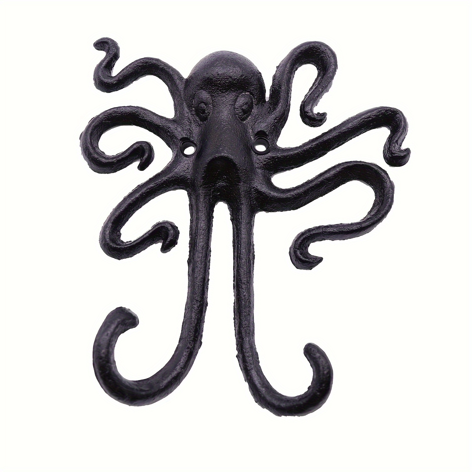 2PCS Heavy Duty Decorative Octopus Hook- Wall Mounted Coat Hooks/Solid Cast  Iron Unique Key Holders/Home Decor (Black)
