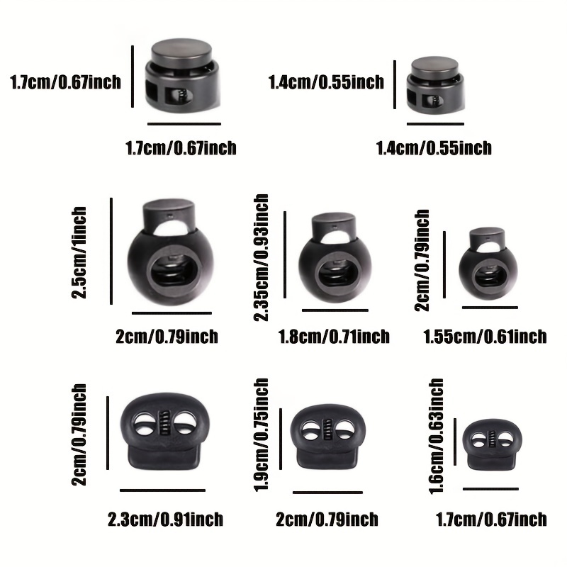 10 Units X Black Plastic Cord Locks / Adjuster With Spring Stopper  Mechanism 8 Varieties 