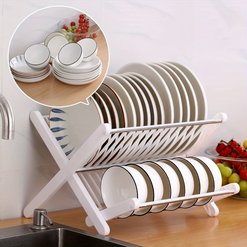 Dish Rack Stainless Steel Foldable Dish Drying Rack with Drip Tray for  Hanging Dish Drainer Plate Storage Rack Dish Holder Wall Dish Drainer