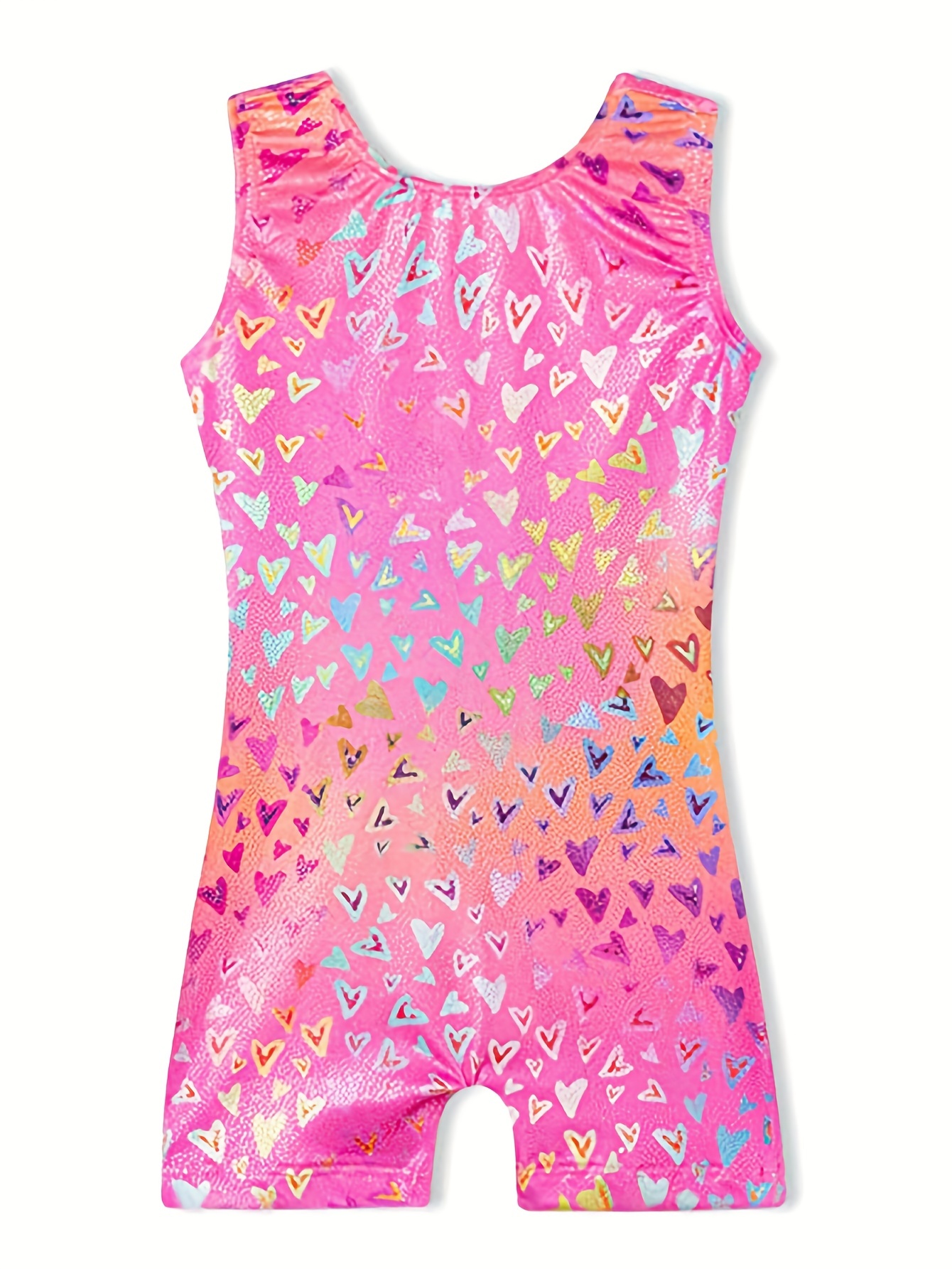 Gradient Heart Graphic Ballet Leotard Girls Comfy Sweet Gymnastics Suit