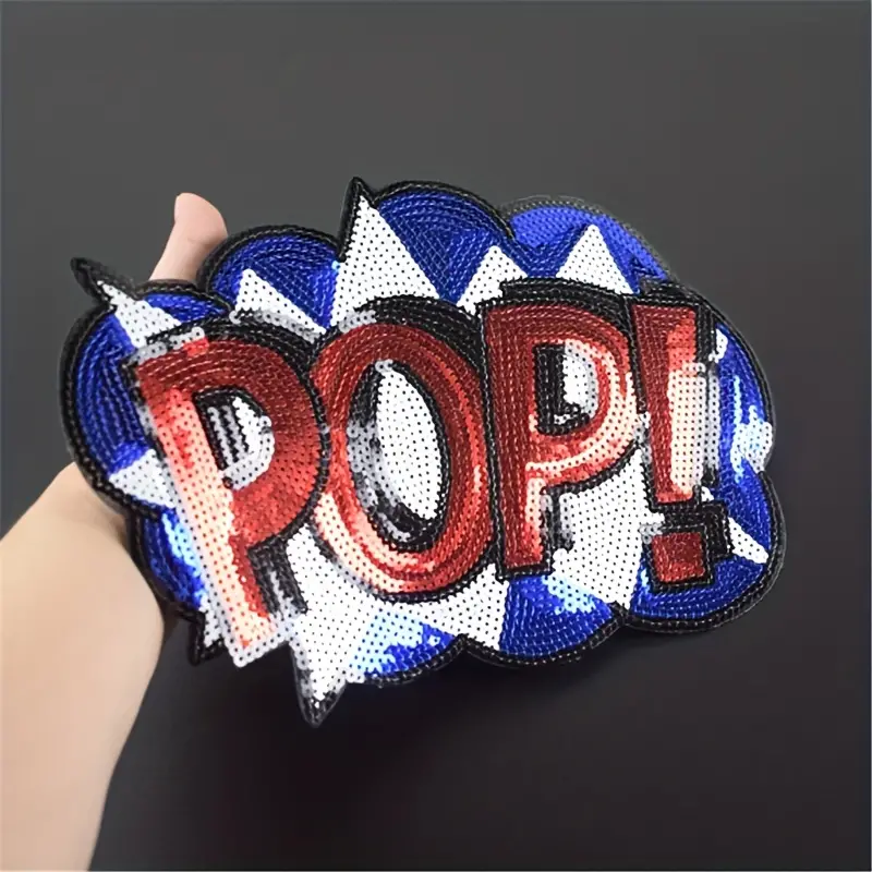 1pc Clothing Diy Large Patch Pop Letters Sequins Embroidered Applique Iron  On Patches For Jackets, Sew On Patches For Clothing Backpacks Jeans T-shirt